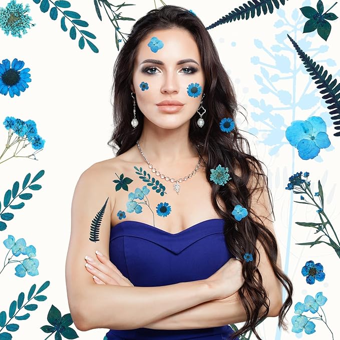 Fabbay 200 Pcs Dried Pressed Flowers Real Dry Natural Flower Leaf Dried Flowers for Resin Pressed Flower Kit for Plant Herbarium Scrapbooking DIY Candle Crafts (Blue)