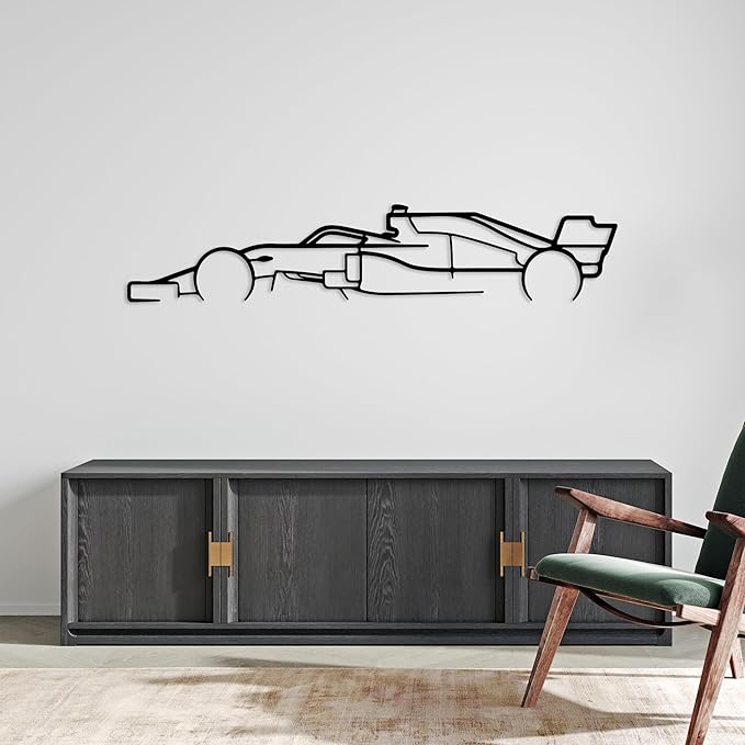 Formula Car Metal Wall Art, Sports Car Metal Silhouette, Formula Car Lovers Metal Wall Decor, Racing Gifts For Men, Minimalist Sculpture for Garage, Man Cave, Gift for Father's, (Black-20" x5.5" inch)