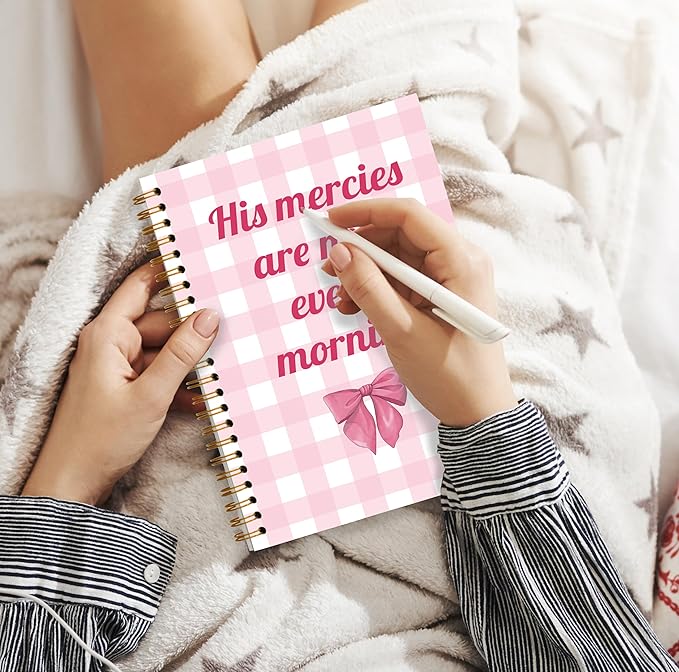 Coquette Pink Bow Christian Notebook, His Mercies Are New Every Morning Bible Verse Spiral Notebook 5.5x8.3, Preppy Aesthetic Journal for Women, Bible Journaling Spiral Journal