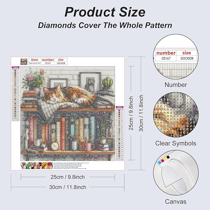 Acudotr Diamond Painting Kits for Adults, 5D DIY Cat Diamond Art Kits for Beginners, Full Drill Diamond Painting Kits for Home Wall Decor, 12x12 Inch