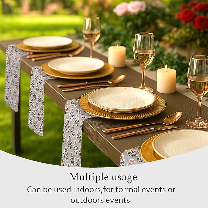 CPC Cloth Napkins 100% Cotton Set of 4 Reusable Napkins, Indian Block Print Toile Floral Dinner Napkin, Fall Thanksgiving Christmas Holiday Party Gift - Soft Absorbent Napkin, 18"x18" Labra Gray