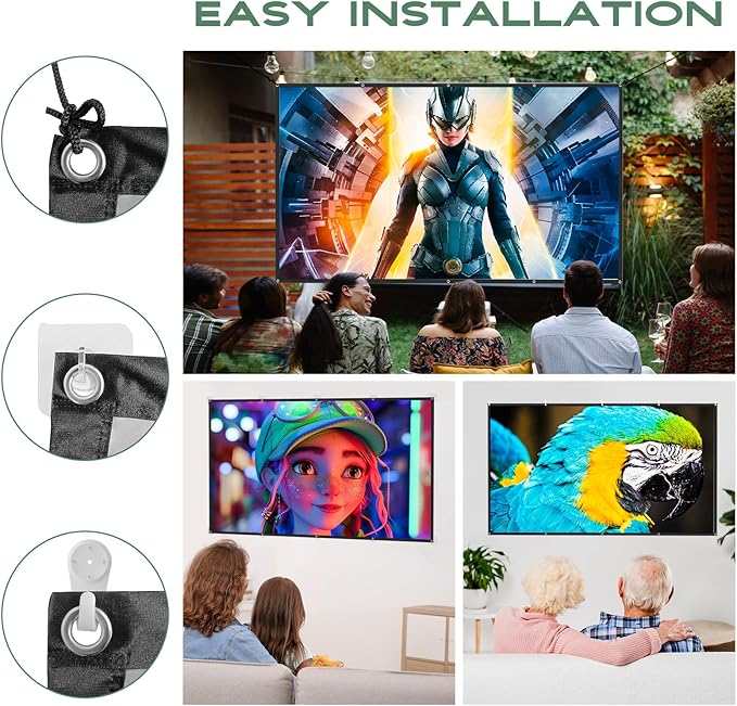 AAJK ALR Projector Screen, 4K Movie Projector Screen 16:9 HD Foldable Anti-Crease Portable Projector, Movies Screen for Home Theater Outdoor Indoor Support Double Sided Projection (120in Pro)