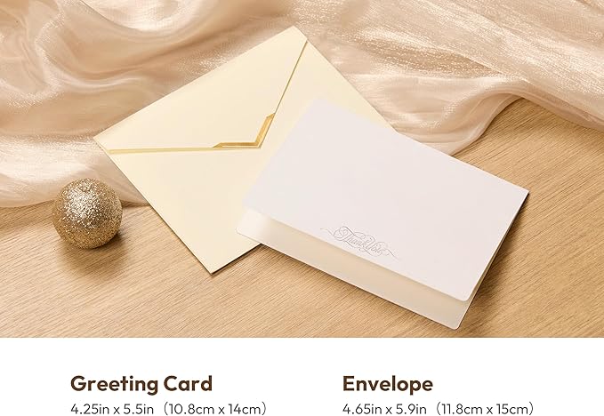 20 Pack Thank You Cards with Envelopes, 4.25×5.5 Inch Textured Thank You Notes, Embossed Thank You Cards with V-Shape Gold Foil Envelopes, Blank Inside for Wedding Baby Shower Business