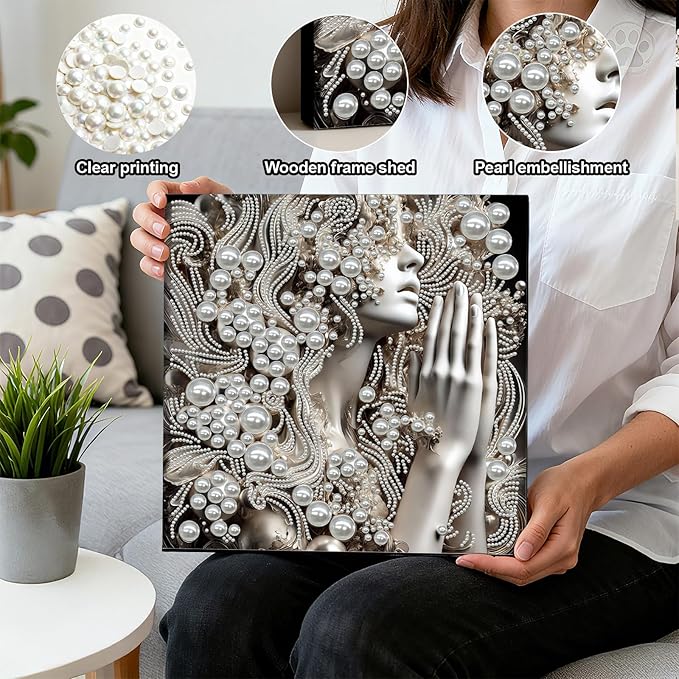 DIY Pearl Painting Kit with Wooden Frame, 3D Plastic Pearl Gemstone Ocean Art Craft for Adults Beginners, Diamond Art Kits for Adults, Home Wall Decor Ready Gift for Women(Praying Woman)(30 * 30cm)