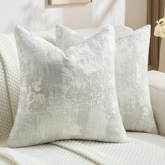 FUTEI Light Blue White Decorative Throw Pillow Covers 18x18 Inch Set of 2,Jacquard Weave Cushion Case in Soft Faux Cashmere,Modern Home Decor for Couch Living Room