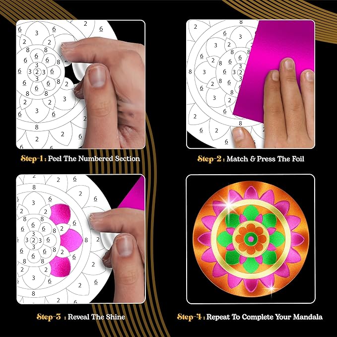 Unwynd Foil by Number Mandala Coaster Kit, 8 Pc DIY Foil Art Kit for Adults, Just Like Paint by Number Kits, Relaxing Arts & Crafts Coaster Set, Craft Gift for Teen & Women
