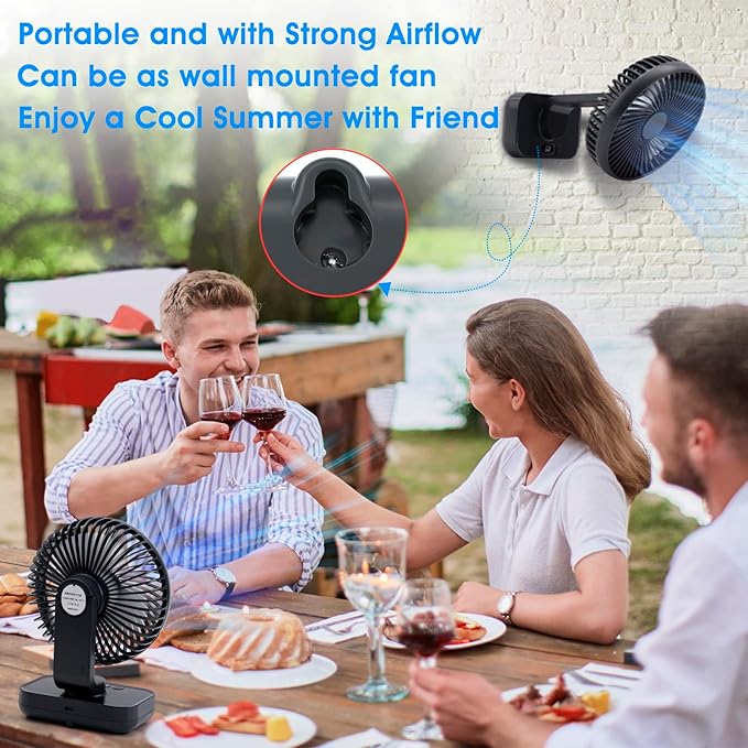 Oscillating Fan 5.1in Small Wall Mounted Oscillating Desk Fan Auto 90° Rotated Quiet 4 Speeds 4500mAh Rechargeable Battery Powered Cordless USB Fan for Indoor/Outdoor/Bedroom(Black)
