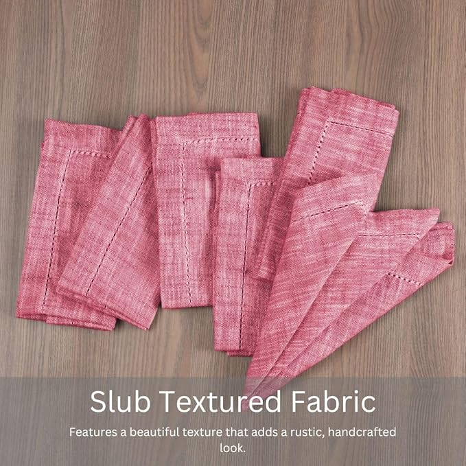 Slub Textured Dinner Napkins Set of 6-100% Cotton Cloth Napkins 18x18 Inch - Soft Durable Washable Fabric Napkins for Everyday Use & Special Occasions Christmas - Wine Red
