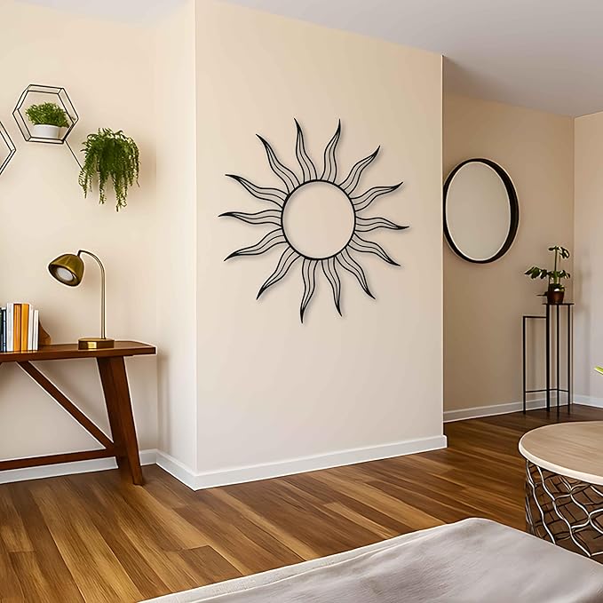 Minimalist Sun Metal Wall Art, Wacky Sun Decor, Patio And Garden Decoration, Modern Boho Wall Art for Living Room or Bedroom, Comtemporary & Unique Home Gift