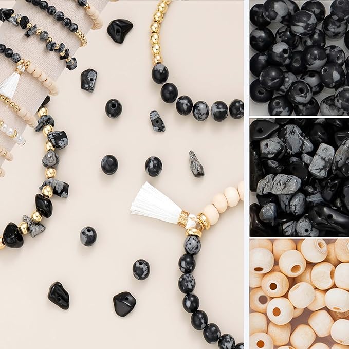 Xylise Jewelry Making Supplies Kit Natural Stone Beads for Irregular Natural Stone with for DIY Craft Bracelet Necklace Earrings for Adults (Black White)
