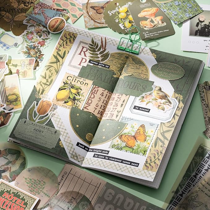 YagCu Aesthetic Scrapbook Kit, Junk Journal Scrapbooking Supplies, Vintage Journaling Set Bullet Journals Material, Large Collection for Teen Girls Women Adults Beginners, Arts Craft Ephemera