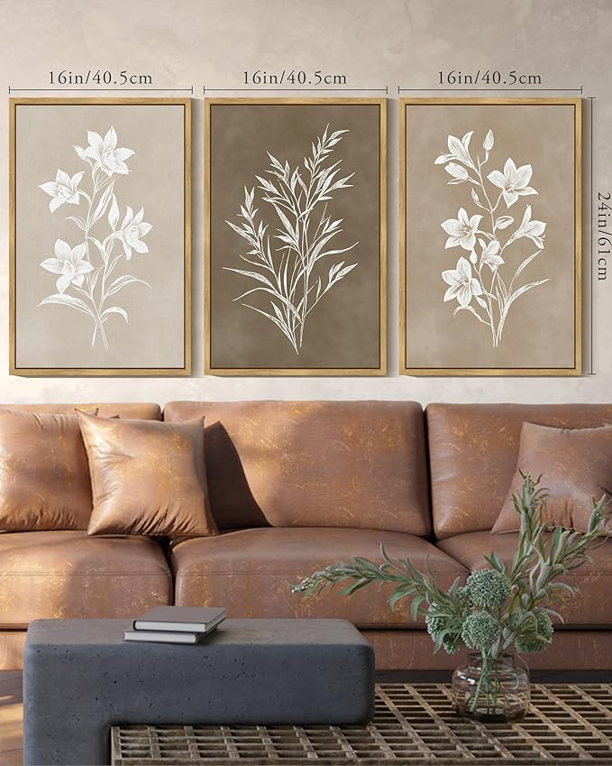 KUVIOKE Vintage Botanical Flower Framed Wall Art Colorful Neutral Boho Floral Wall Decor Botanical Retro Wildflower Modern Art Prints Rustic Home Decor 16x24in (Natural Framed)