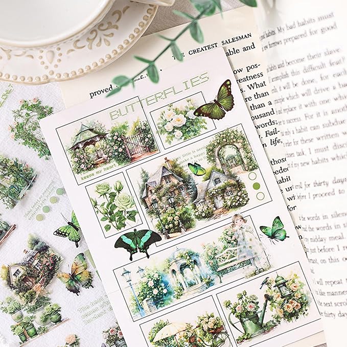 SIBLYMONA Vintage Stickers 150 Sheets Pack Over 800+ Pieces, Floral Butterfly Transparent Stickers for Scrapbooking Journaling, Junk Journal Supplies Transfers Crafts (Shadow of Flower)