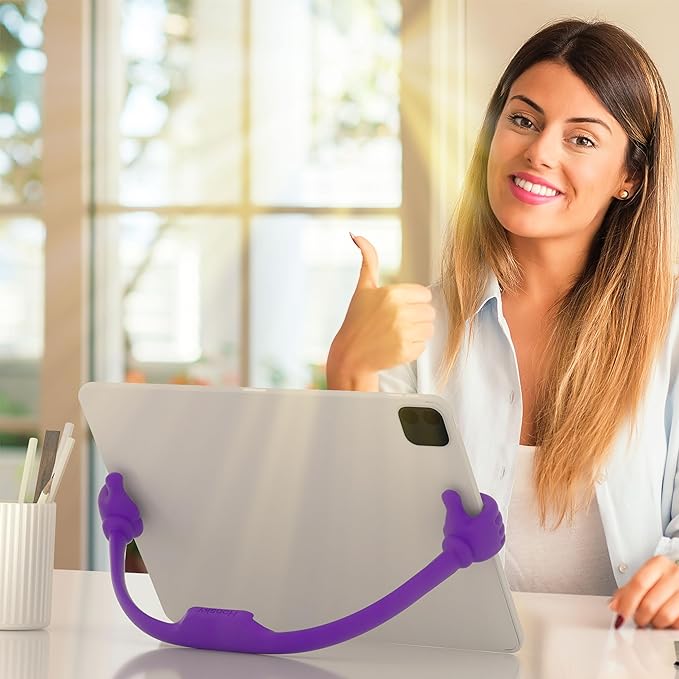 Honsky Adjustable Tablet Stand, Portable Phone Holder for Desk Bed - Multi-Angle Drawing Stand Compatible with All Tablets (Purple & Green)