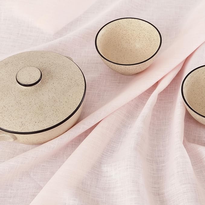 Solino Home Linen Pink Table Runner 120 Inches Long - 100% Pure Linen Hemstitch 14 x 120 Inch Table Runner for Dining, Valentines, Spring, Easter - Classic Hemstitch
