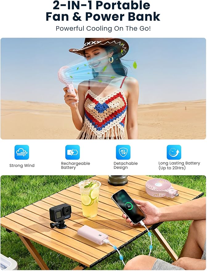 HandFan 5200mAh Handheld Fan Rechargeable, 20H Runtime Hand Fan, 3 Speeds Strong Airflow, Personal 180° Foldable Portable Fans for Travel/Summer/Concerts/Lash/Commute, Gifts for Women (Cherry Pink)