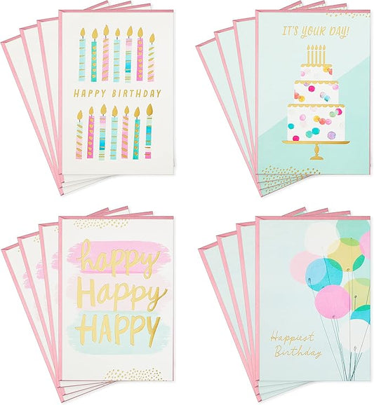 Hallmark Birthday Cards Assortment, 16 Cards with Envelopes (Cake, Candles, Balloons)