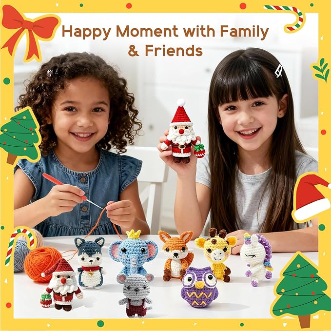 Ploomi 8Pcs Crochet Kit for Beginners - 2026 ChristmasKnitting Kit for Adults and Kids Beginners -Woobles Crochet Kit and Crochet Animals Kits with Easy Peasy Yarn and Step-by-Step Video Tutorials