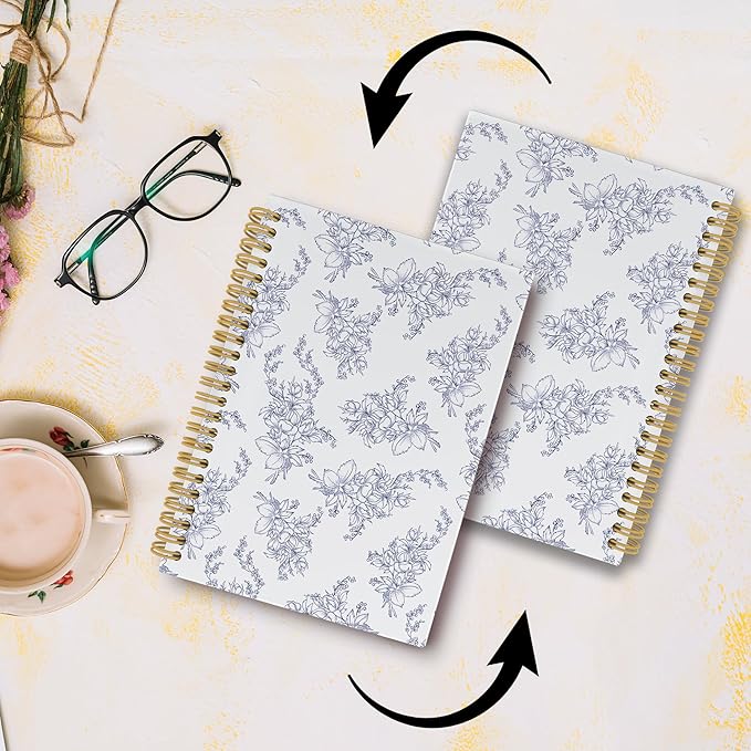 Vintage Floral Journal Notebook - Aesthetic Botanical Flower Notebooks College Ruled for Work School, Gifts for Coworkers, Office Supplies, Hardcover Spiral Notebook 5.5"x8.3"
