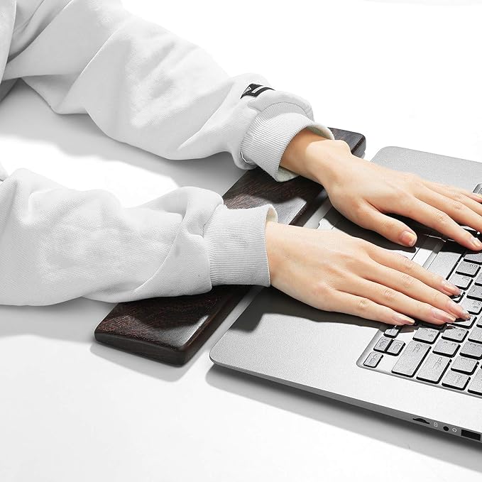 Wooden Keyboard Wrist Rest and Mouse Pad - Solid Wood Palm Rest Guard, Wenge, 14.2in