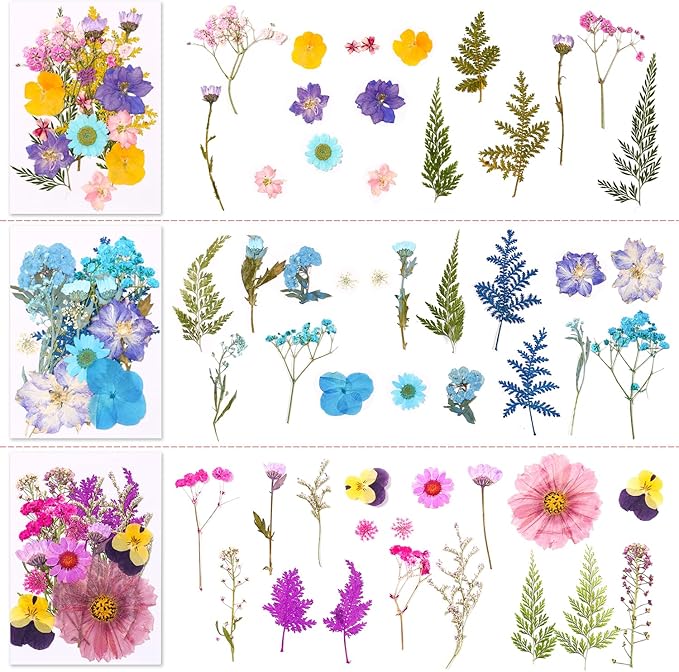 Pressed Dried Flowers 102pcs Natural Mixed Colors – Real Preserved Petals for Crafting, Art, Candles, Scrapbooking, Floral Decor, Nail Design – Dried Flowers for Crafts & Pressed Flowers Kit