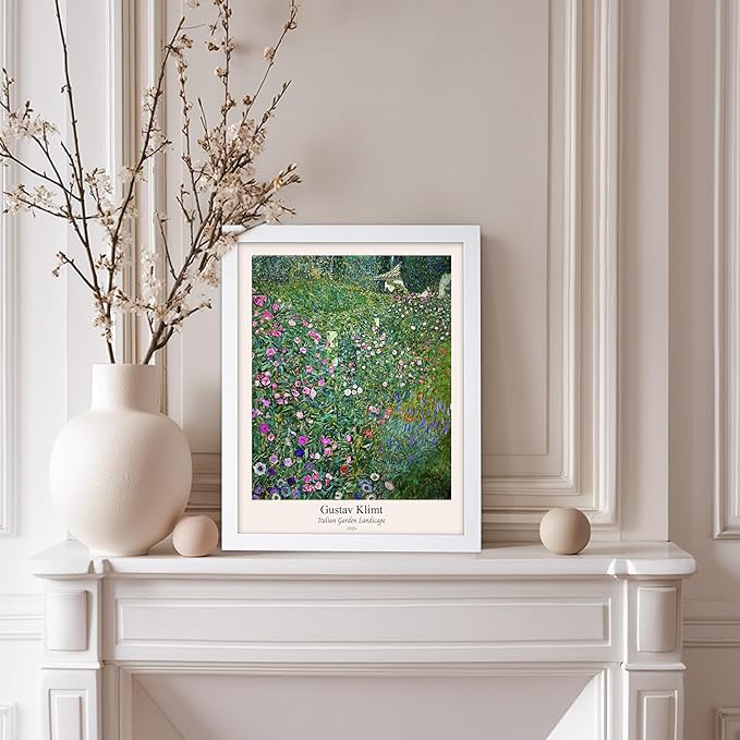 Poster Master Vintage Gustav Klimt Poster - Retro Italian Garden Landscape Print - Art Nouveau - Floral Art - Botanical Art - Classic Painting - Aesthetic Living Room Decor - 11x14 White Framed