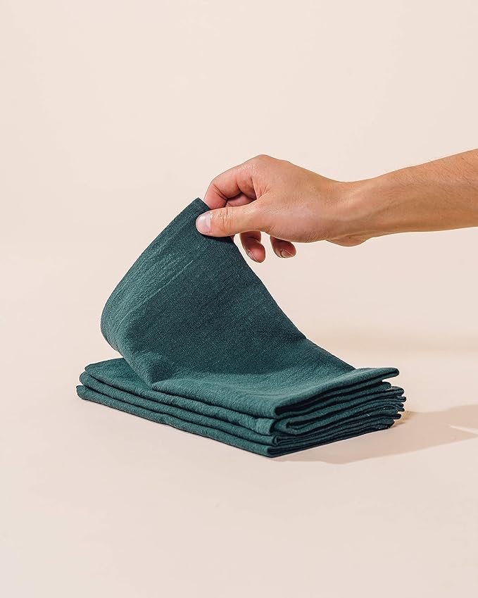 Caldo Linen Dinner Napkins - Rustic- Soft and Durable Cloth - Washable and Reusable- 4 Pack - 20x20 inch (Spruce)