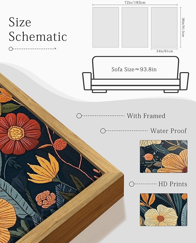 KUVIOKE Vintage Flower Framed Wall Art Colorful Boho Floral Wall Decor Botanical Retro Wildflower Modern Artwork Bedroom Living Home Decor 24x36in (Natural Framed)