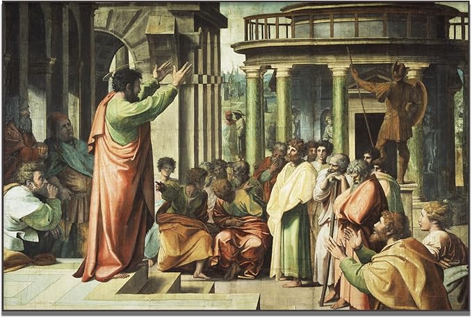 Raphael Canvas Wall Art St Paul Preaching At Athens Poster Famous Oil Painting Print Historical Cultural Illustration Modern Home Decor Suitable for Classroom Home Wall Decor Unframed(16x24in/40x60cm)