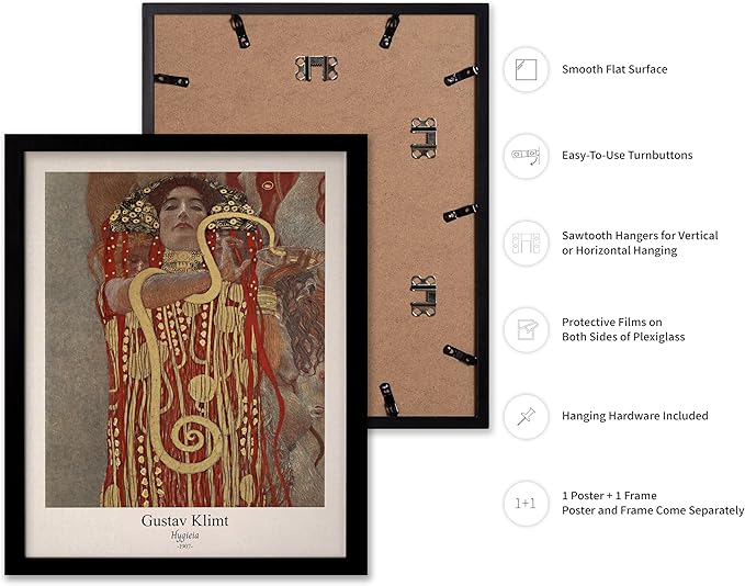 Poster Master Vintage Gustav Klimt Poster - Retro Hygieia Print - Art Nouveau - Greek Goddess of Health Art - Symbolism Art - Classic Painting - Aesthetic Living Room Decor - 8x10 Black Framed