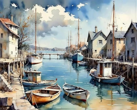 Paint by Numbers Kit for Adults Beginners, Landscape Easy Adult Paint by Number Kits On Canvas, Seaside Town DIY Acrylic Watercolor Oil Paint by Number for Home Decor for Home Wall Decor 16x20Inch