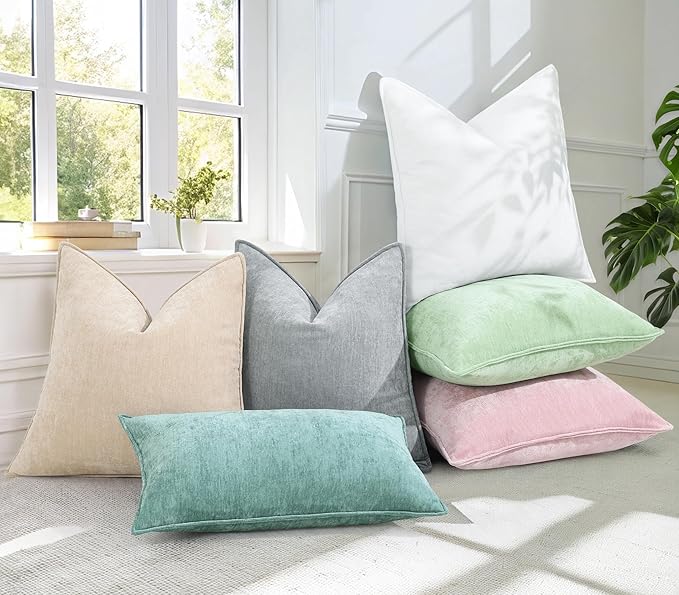 decorUhome Spring Couch Euro Sham Throw Pillow Covers 22x22 Set of 2, Decorative Soft Velvet Neutral Chenille Pillow Covers with Elegant Design for Sofa Bed Living Room Home Decor, Aqua Haze