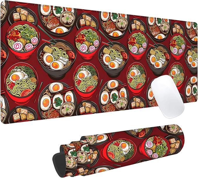 Ramen Gaming Mouse Pad, Office Desk Mat, Anti-Slip Rubber Base Cool Aesthetic Mouse Pads for Computer Laptop Keyboard School Home Desktop Gamer Home Accessories Decor 31.5" x 11.8"