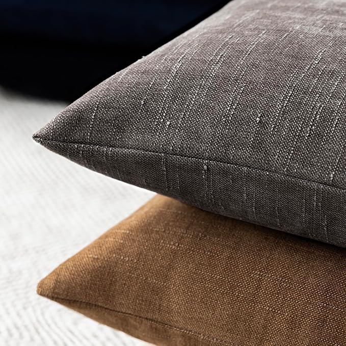 Foindtower Pack of 2 Soft Textured Throw Decorative Pillow Covers Square Accent Solid Cushion Cover Cozy Farmhouse Pillow Case with Zipper for Couch Sofa Bedroom Living Room 22x22 Inch, Charcoal