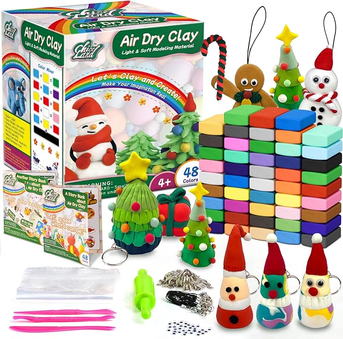 Chico Land Clay Kit - 48 Colors Air Dry Clay, Gift for Boys & Girls Age 4+ Year Old, DIY Model Modeling kit for Kids, with Sculpting Tools, Decoration Accessories, Kids Art Crafts