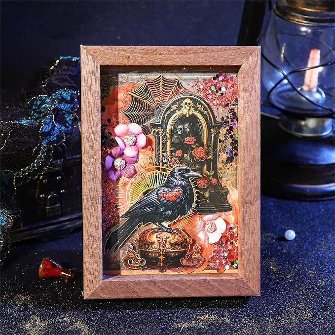 60 PCS Holographic Gold Foil Gothic Witch Stickers – Clear Dark Magic Astrology Scrapbook Stickers for Journaling, Wicca, Planner, Witchcore Aesthetic, Vintage Book & Crystal Cat, Witchcraft Supplies