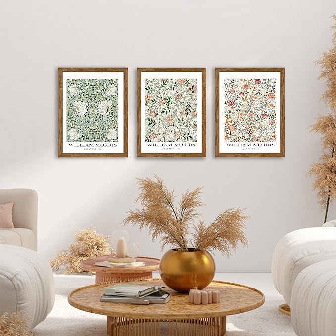 InspiredHues 3 Piece Framed Vintage Canvas Wall Art Botanical Floral Pattern Pictures Canvas Wall Decor Eternal William Morris Classic Artwork Prints for Living Room Bedroom Office 12x16 inch