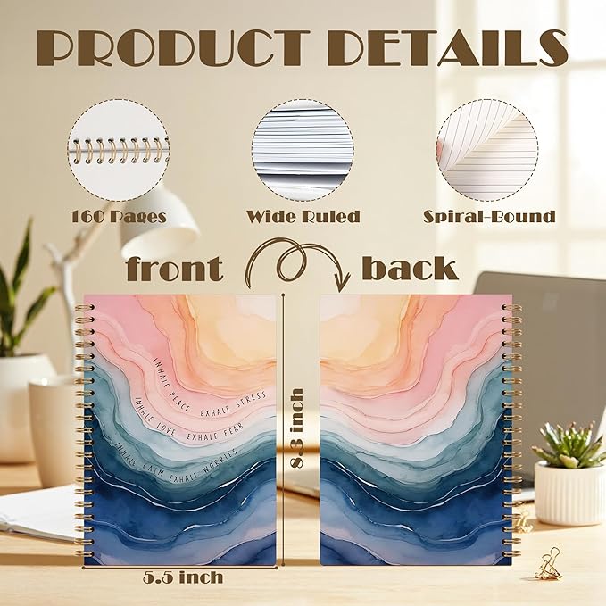 Inhale Exhale Mental Health Notebook, Guided Journal for Mental Health, Inspirational Psychology Therapy Gifts Spiral Notebook Journal, 5.5x8.3 Inch