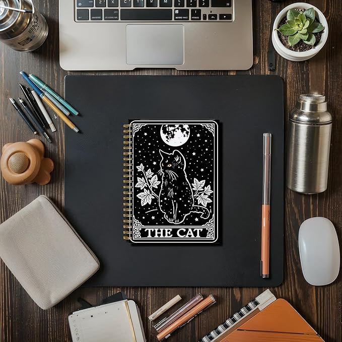 Witchy Black Cat Tarot Notebook, Cats Lover Mom Lady Gifts Journal, Cats Office Supplies, Mystical Celestial Witchy the Cat Tarot Card Spiral Journal Notebook, 5.5x8.3 Inch