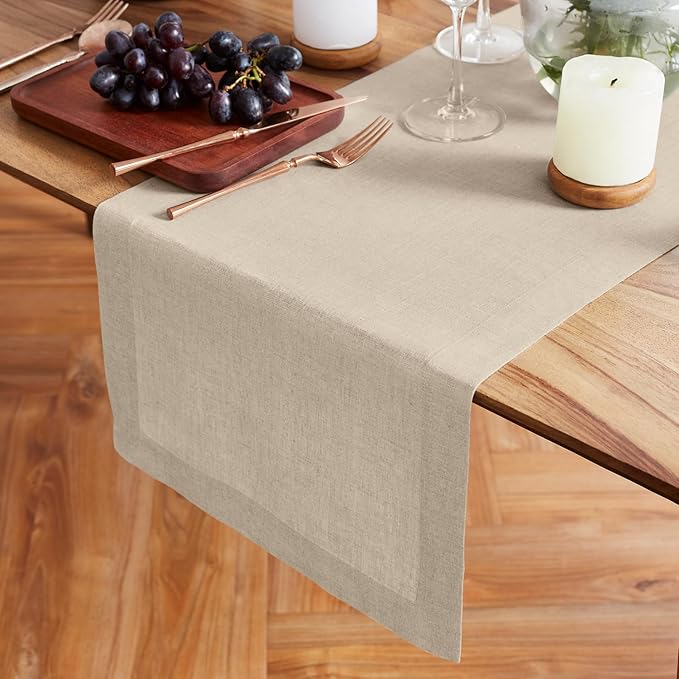 Solino Home Linen Table Runner 36 Inches - 100% Pure Linen Flax Table Runner 14 x 36 Inch Ideal for Dresser and Coffee Tables - Spring, Easter - Sonoma