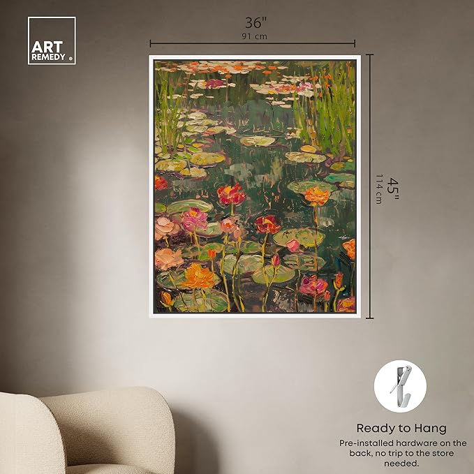 Art Remedy Afternoon Visit Framed Impressionism 1 Piece Canvas Wall Art/Monet And Van Gogh Inspired Art, 37" x 46", White Frame