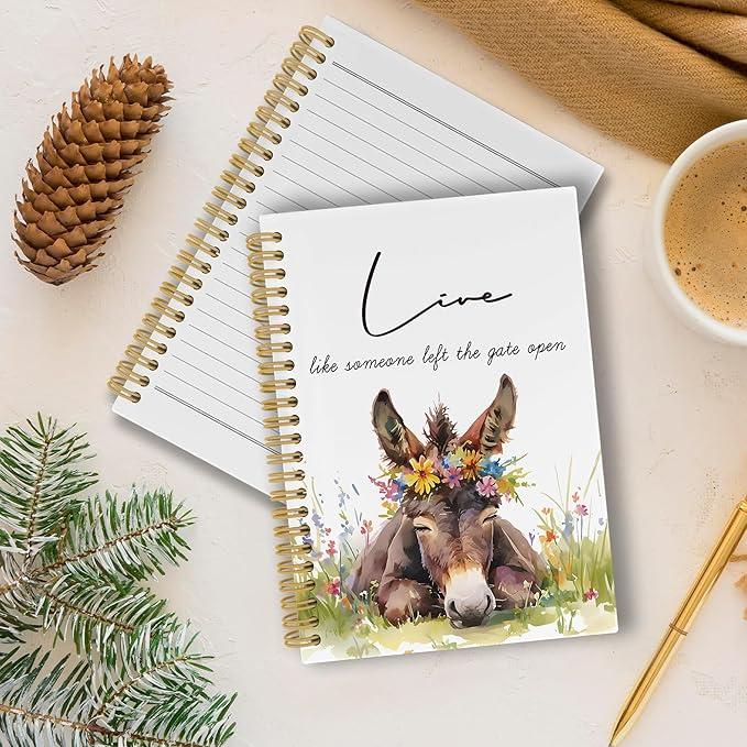 Inspirational Positive Donkey Journal Notebook - Rustic Flower Donkey Notebooks College Ruled for Work School, Gifts for Farmer, Office Supplies, Hardcover Spiral Notebook 5.5"x8.3"