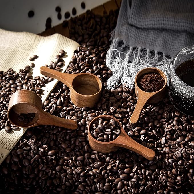 40 ml 4 Pack Acacia Wood Coffee Scoops, Small Wooden Coffee Spoons for Jars and Containers, Set of 4 Tablespoon Bean Scoop, Cute Coffee Beans Measuring Scoop for Cooking, Bath Salt.