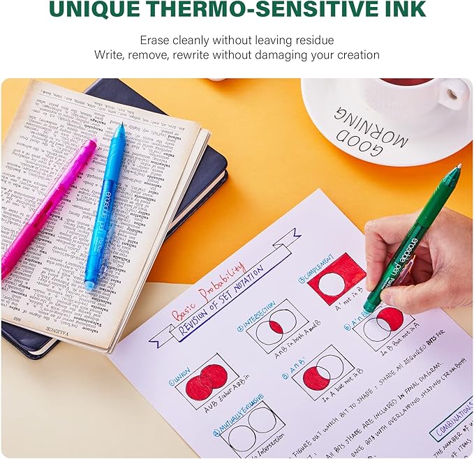 ParKoo Retractable Erasable Gel Pens Clicker 14 Colors, Fine Point 0.7mm, Make Mistakes Disappear, Comfort Grip for Writing Drawing Planners and School Supplies