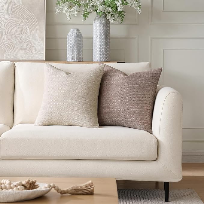 Meekio Set of 2 Linen Look Taupe Pillow Covers 20x20, Decorative Throw Pillow Covers for Couch, Sofa, Bed & Living Room Decor