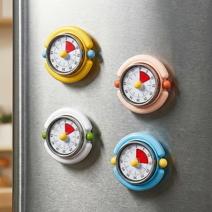 Visual Timer, Cute Magnetic Mechanical Kitchen Timer for Cooking, No Batteries Required, 60-Minute Countdown Clock for Study, Classroom, Baking, Yoga, Pomodoro - Loud Alarm