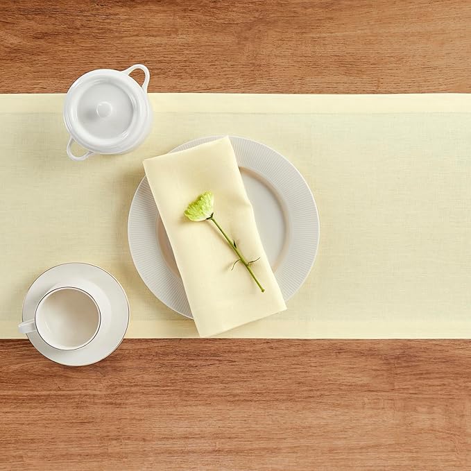 Solino Home Linen Table Runner 90 Inches Long - 100% Pure Linen Creamy Ivory Table Runner 14 x 90 Inch for Spring, Easter - Diana Medium Weight