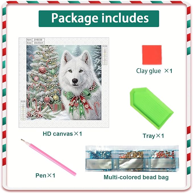 Tontut Diamond Painting Kit for Adult Beginners, White Wolf Dog 5D Special Diamond DIY Crystal Rhinestone Crafts for Home Wall Decoration