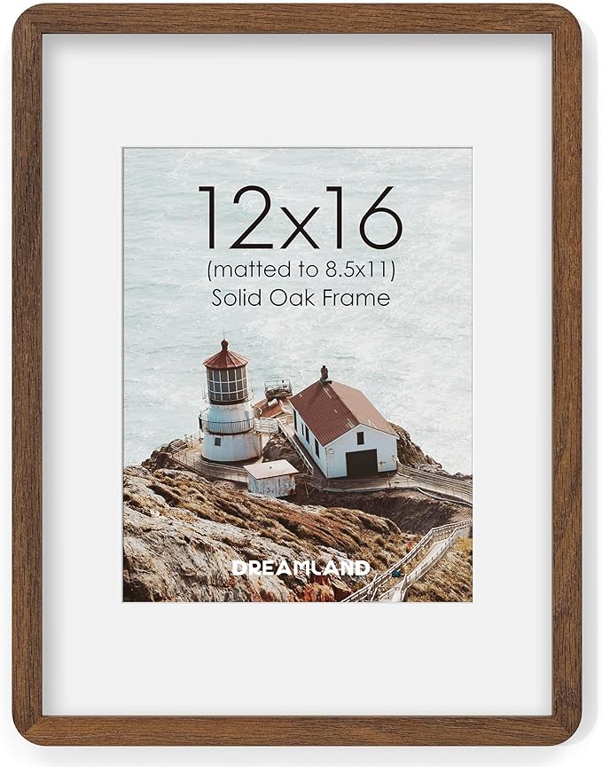 12x16 Picture Frame, Solid Oak Wood Photo Frame with Mat for 8.5x11, Round Corner 12 x 16 Matted Picture Frames with Resistant Plexiglass for Wall Mounting or Tabletop, Walnut Color, Set of 1