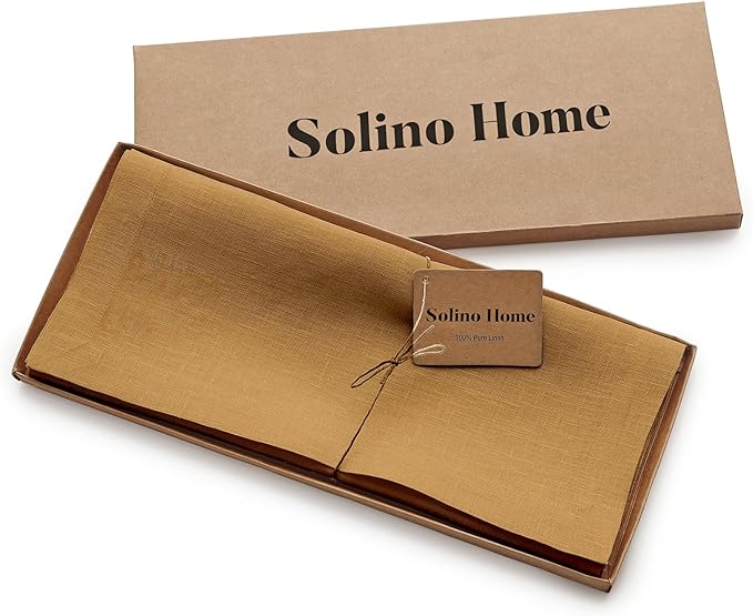 Solino Home Linen Table Runner 48 Inches - 100% Pure Linen Caramel Table Runner 14 x 48 Inch Ideal for Dresser and Coffee Tables, Spring, Easter - Fete